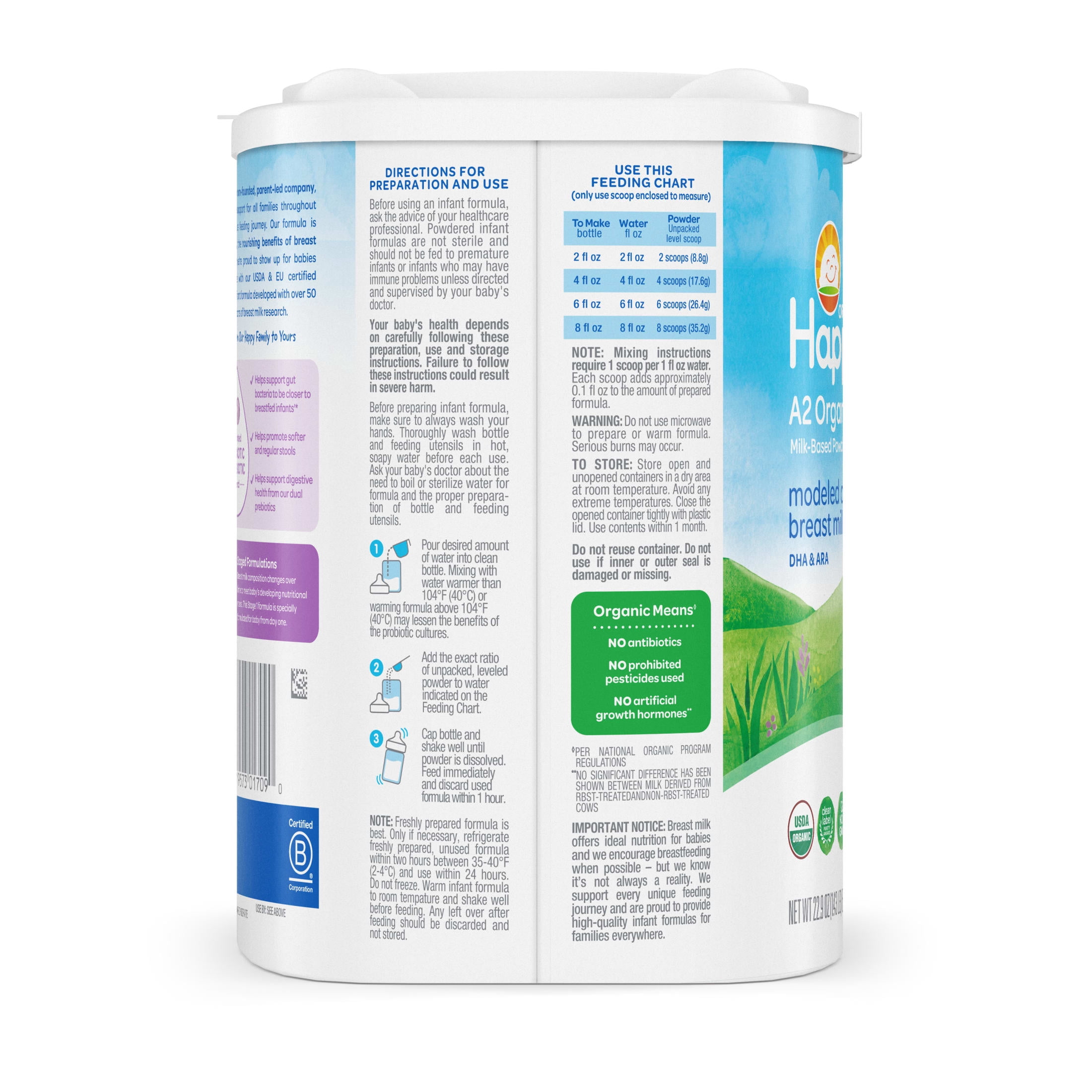 Free Shipping! Happy Baby A2 Organic Infant Formula 22.9 oz Shelf