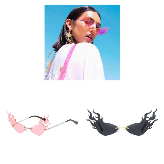 2x Conducción de Sol Sin Montura de Llama Pequeña Fuego de Sol para Fiesta Baoblaze Gafas de sol con lentes de llama de fuego