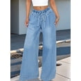 thumbnail image 5 of Wide Leg Jeans for Women Stretch High Wasited Elastic Waist Bell Bottom Baggy Pants Light Blue S, 5 of 9