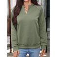 thumbnail image 5 of Women's V-Neck Textured Light Weight Long Sleeve Sweatshirt Casual Outfits Spring Fall Clothes Green L, 5 of 10