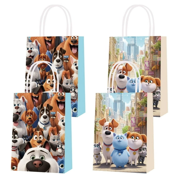 16 PCS For The Secret Life of Pets Theme Party Favor Bags with Handles – 2 Styles with Handles, Cute & Colorful Gift Bags for Candy, Treats, and Party Decorations