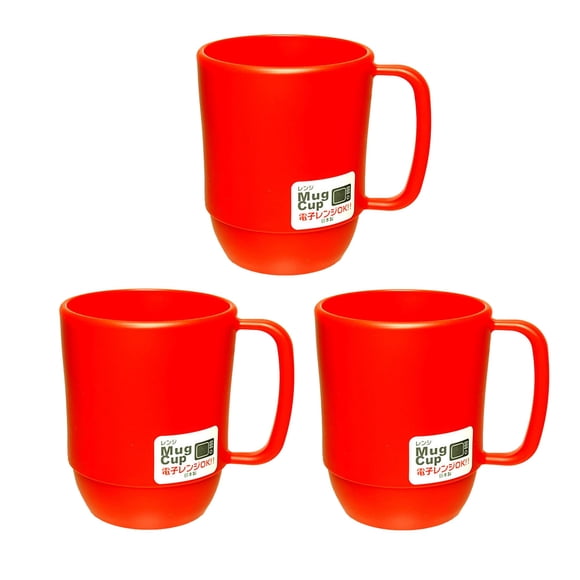 Taza JapanBargain de plástico, 350 ml, sin BPA, irrompible, roja, x3
