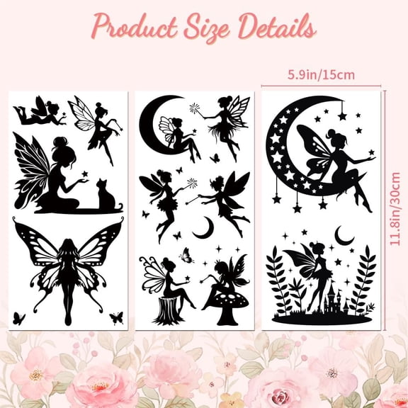 Rub on Transfer Decal Sticker for Furniture Craft Decor 6"x12" Fairy and Butterflies 3Pcs Waterproof UV DTF Transfer for Drawer Dresser Glass Porcelain Wood Plastic Window