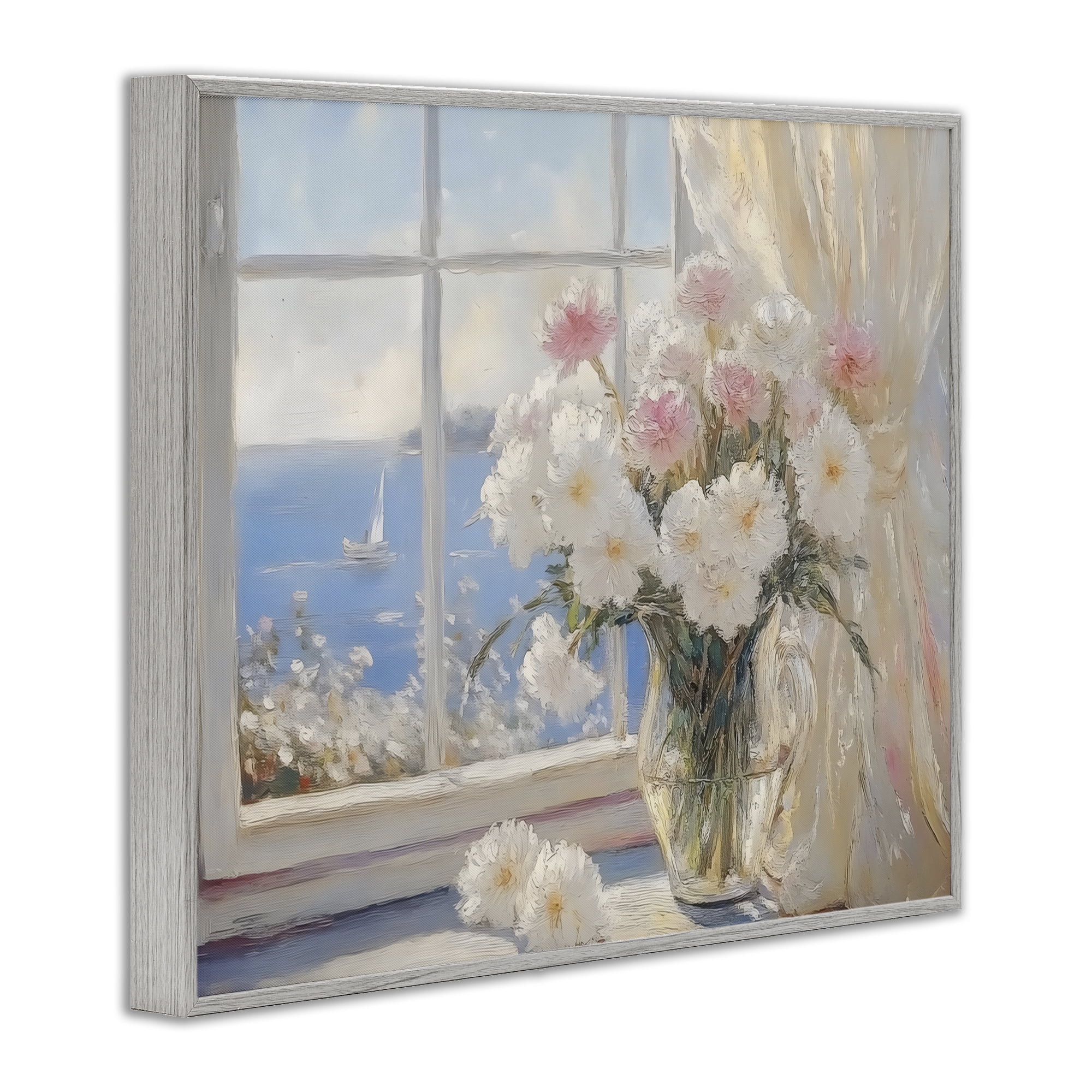 Stupell Industries Coastal View Floral Window Bouquet Gray Framed Giclee Art, design by LSR Design Studio