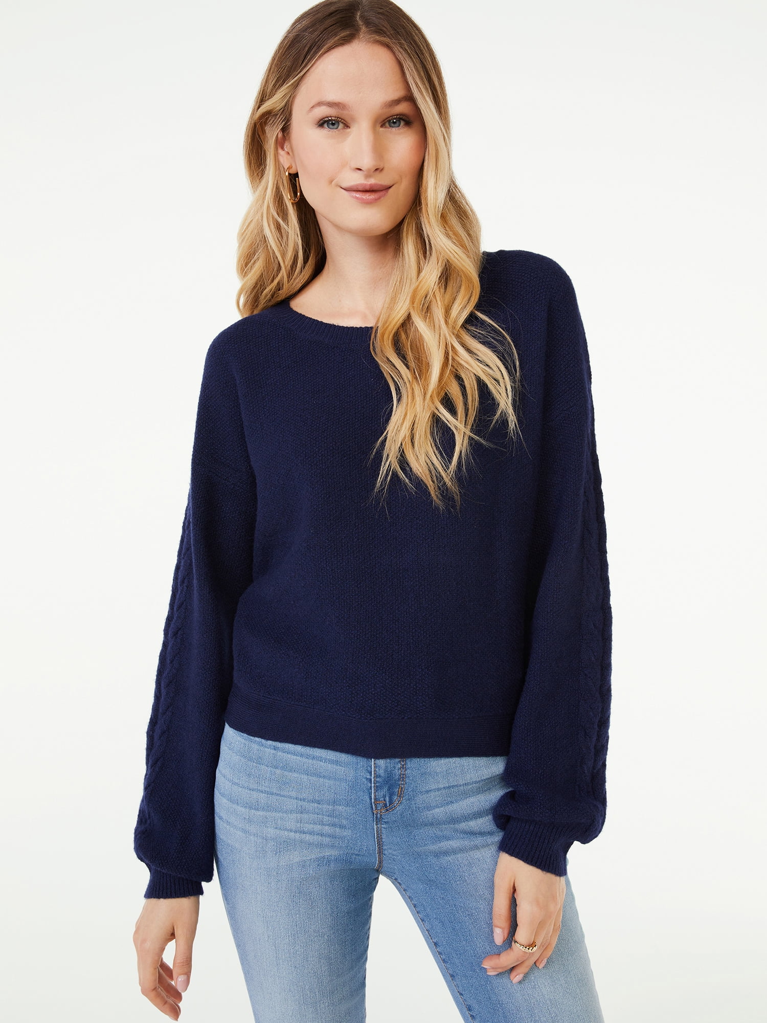 Scoop Women's Puff Sleeve Sweater with Cross Back Tie - Walmart.com