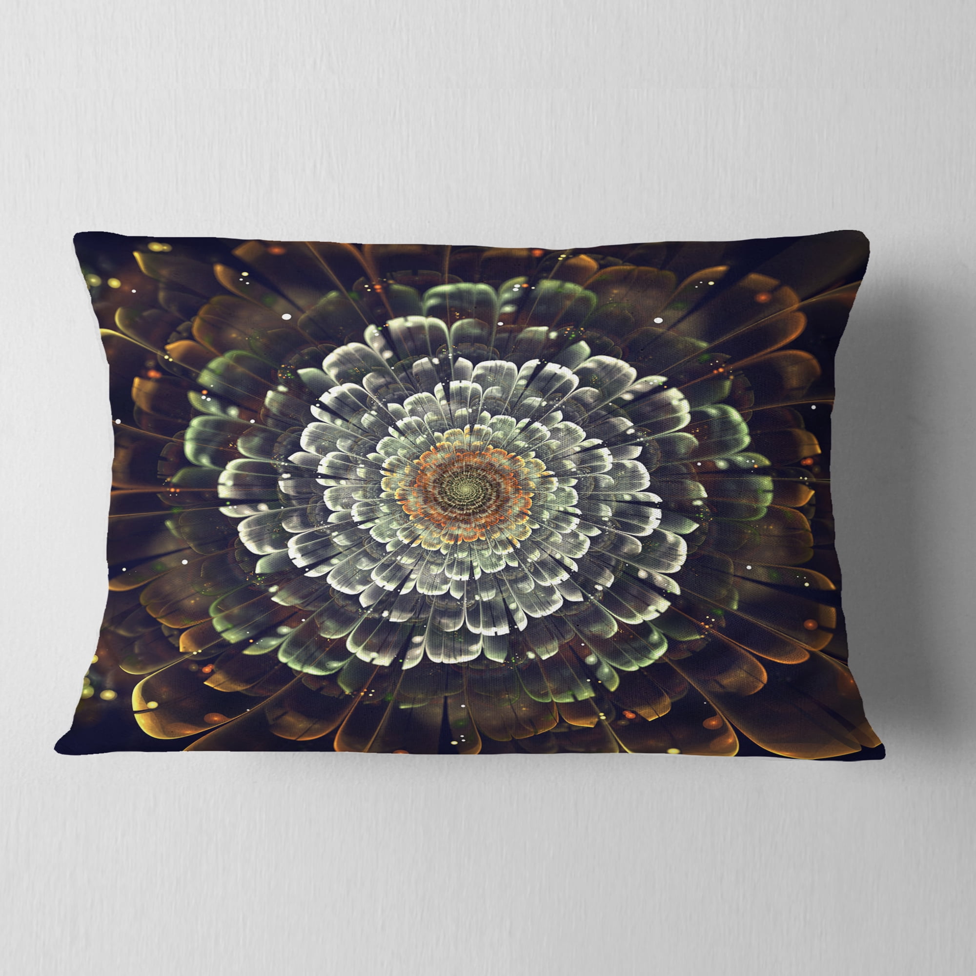 Designart Silver Metallic Fabric Flower - Abstract Throw Pillow - 12x20