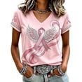 thumbnail image 2 of Mfakffe Breast Cancer Shirts for Women Breast Cancer Awareness V Neck Short Sleeve T-Shirt Pink Angel Wings Pink Ribbon Graphic Casual Tee, 2 of 4
