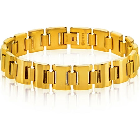 Crucible Gold IP Dual-Finish Stainless Steel Cylinder Link Bracelet (13mm), 8.5