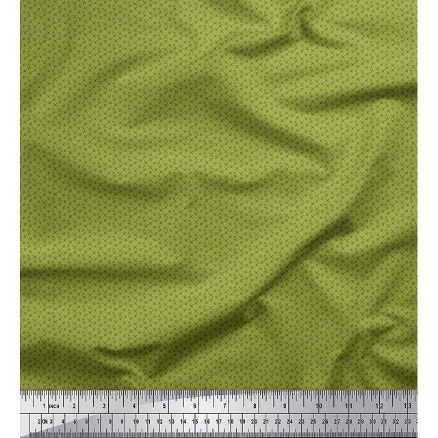 Soimoi Green Rayon Fabric Cross & Geometric Printed Fabric 1 Yard 56 Inch Wide