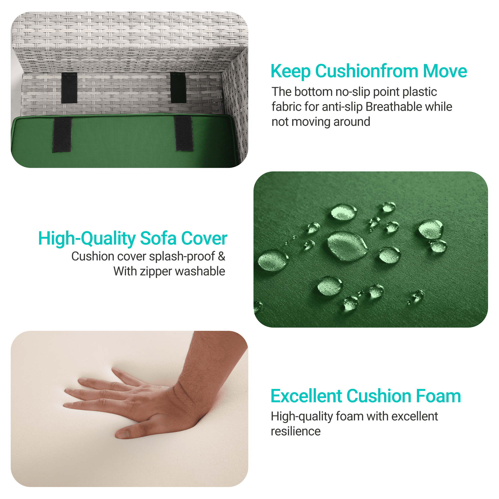6-Piece Outdoor Patio Furniture Set, PE Wicker Rattan Sectional Sofa Conversation Set with Tempered Glass Table & Thick Cushions - All-Weather Garden, Backyard Furniture,Dark Green