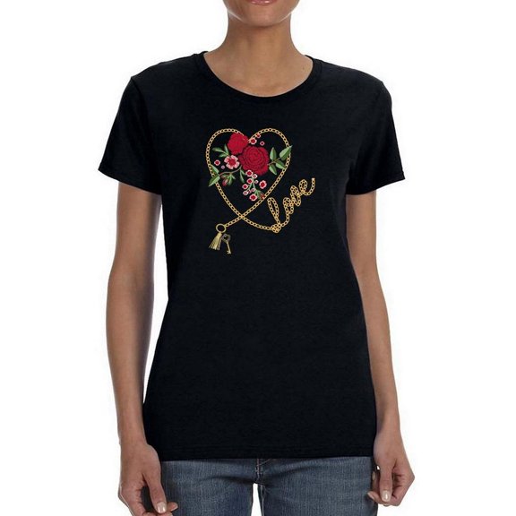 Red Roses Golden Chain T-Shirt Women -Image by Shutterstock, Female 4X-Large