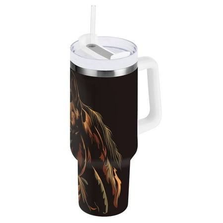 

JSTEL Horse Portrait 40 oz Tumbler Stainless Steel Water Bottle Vacuum Insulated Cup with Straw Lid & Handle For Travel Car Cup Holder