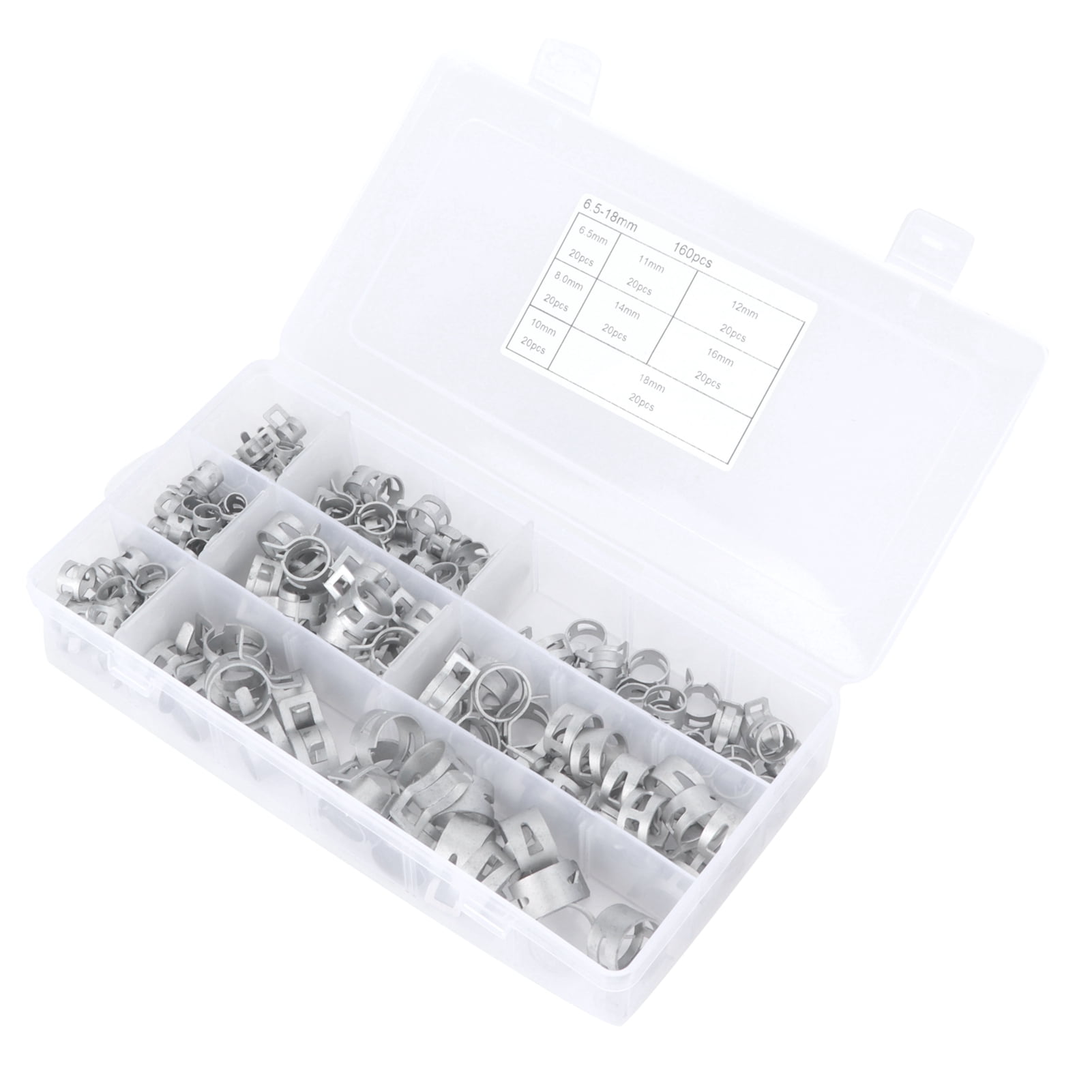 Hose Clip, 304 Stainless Steel Hose Clamps Spring Hose Clamps 160Pcs Professional 304 Stainless Steel Silver  For Air Hoses Vacuum Hoses For Small Engines