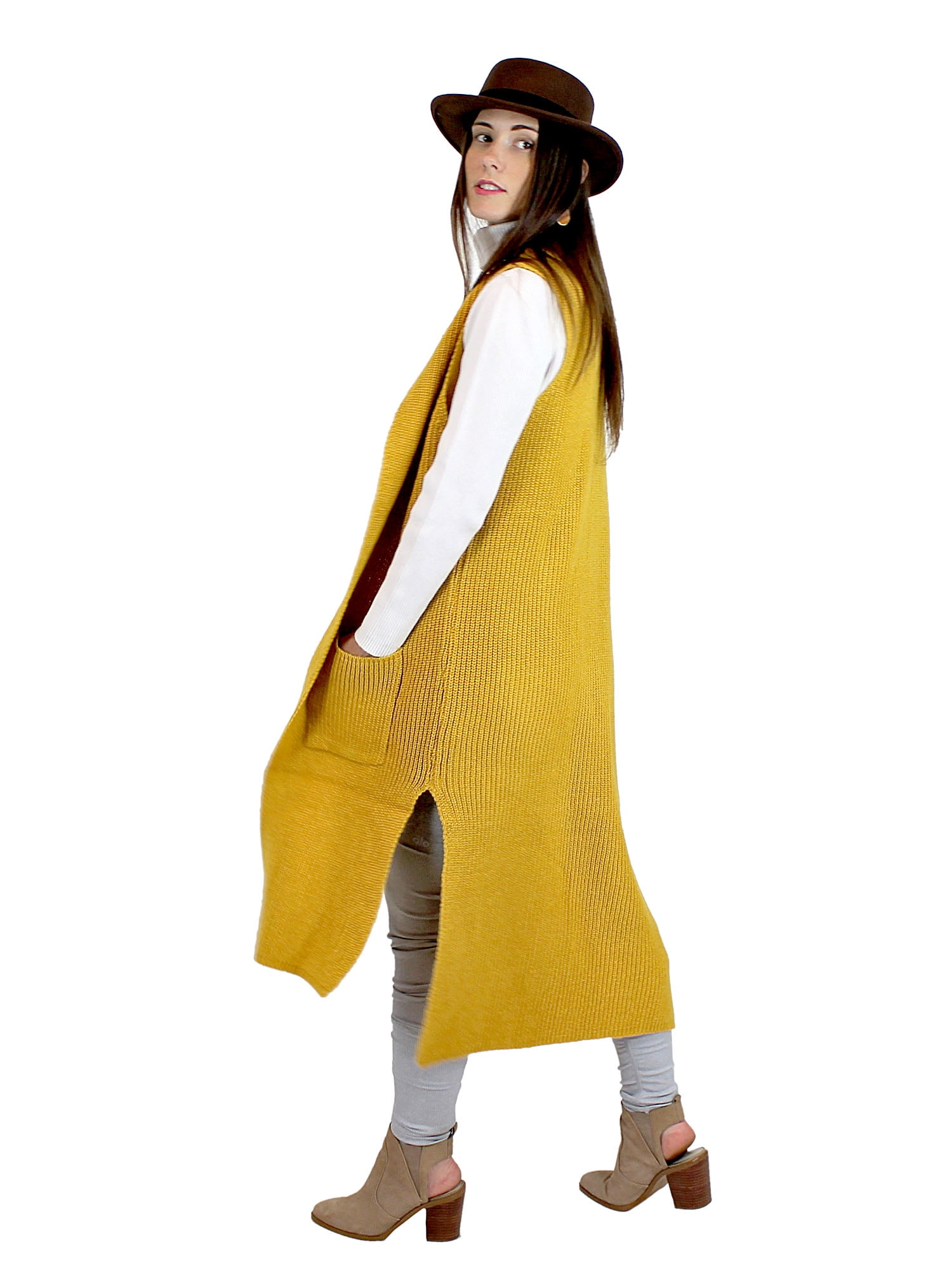 yellow sleeveless cardigan
