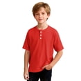 thumbnail image 6 of ITSAME Boys Henley T-Shirts, Comfort Breathable Short Sleeve Loose Fit Summer Casual Fashion Tops Red Size 11, 6 of 7