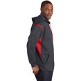 thumbnail image 2 of Discontinued  Sport-Tek ®  Tall Tech Fleece Colorblock  Hooded Sweatshirt. Tst246 Xlt Graphite Heather/ True Red, 2 of 3
