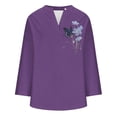 thumbnail image 2 of Linen Button Down Shirt Women Boho Peasant Gauze Blouses Beach Vacation Tshirts Peasant Blouse Linen Clothing For Women Peasant Tops For Women Womens Summer Tops Summer Blouses For Women Purple S, 2 of 4