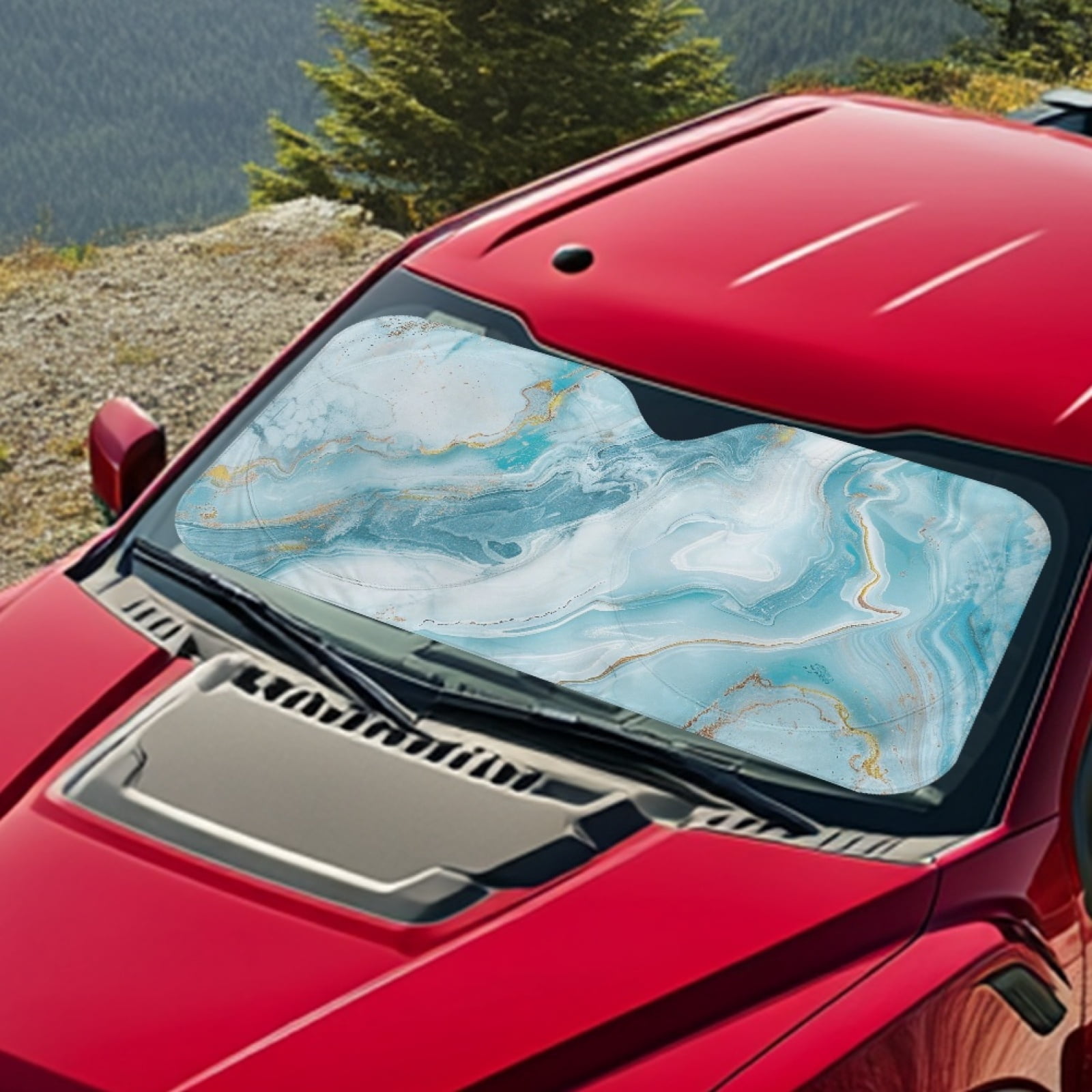 Jeiento Blue Marble Print Automotive Windshield Sunshades Easy to Install Folding Car Sun Shade for Front Window Sun Shade for UV Protection Car Interior Accessories for Sun Heat