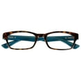 thumbnail image 3 of M+ Womens Rectangular Plastic Reading Glasses 1.25 Colleen in Tortoise with Teal Inner Color, 3 of 11