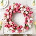 thumbnail image 6 of Pink & White Tulip Spring Wreath for Front Door, Artificial Floral Wreath with Green Leaves, Indoor Outdoor Decor for Home Wall Window Porch Farmhouse Spring Wedding Party Garden, 17*17in, B, 6 of 8