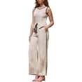 thumbnail image 4 of INSPIRE CHIC Summer 2 Piece Outfits for Women Dressy Casual Sleeveless Tank Tops Wide Leg Drawstring Pants Elegant Lounge Sets XS Apricot, 4 of 6
