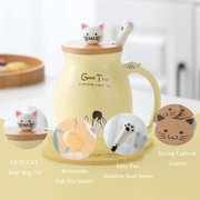 Mengcat Tea Cup with Infuser and Lid Ceramic Coffee Kawaii Cat Tea Mug Cute Cool Preppy Stuff Cat Birthday Gifts Cute Gifts for Women Girls(13oz)