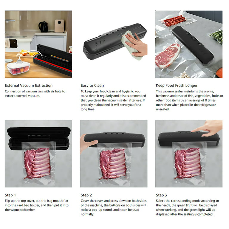CLKI Vacuum Sealer Machine Automatic Air Sealing Vacuum Sealer for Food  Saver 10pcs 11.8 Inch （Black） 