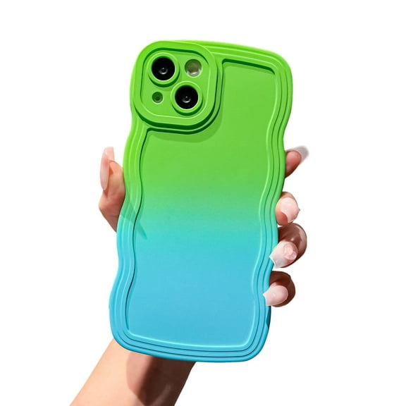 Dteck for iPhone 15 Plus Phone Case, Cute Gradient Color Curly Wave Frame Camera Lens Cover Protective Shockproof Bumper Soft Silicone Phone Cover, A