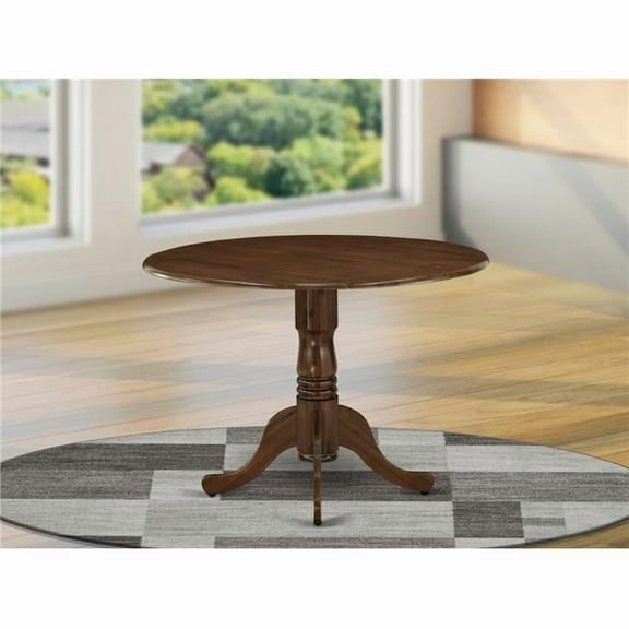 42 in. Dublin Round Rubber Wood Walnut Dining Table with Two 9 in. Drop Leaves
