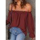 thumbnail image 4 of Blusa de gasa con hombros descubiertos, camiseta de manga larga con ribete de volantes de Color liso, camiseta con hombros descubiertos para mujer, chica, citas, Borgoña XL, 4 of 6