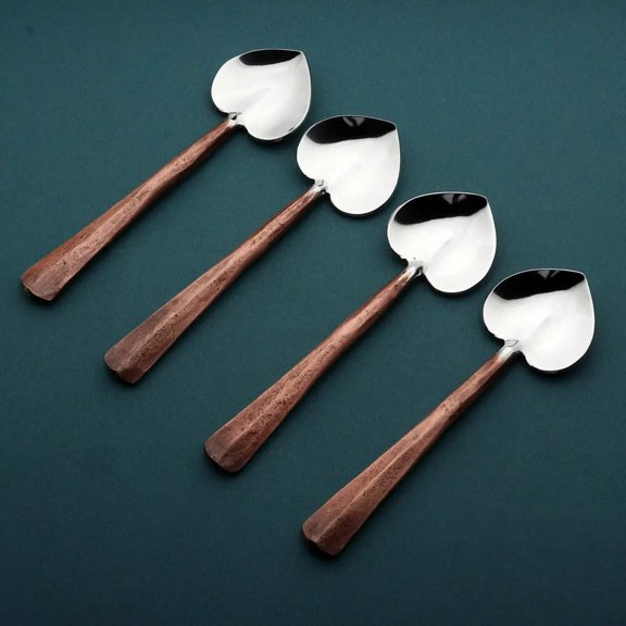 INOX ARTISANS Ridge Heart Coffee/Dessert Table Spoon 4 Pc. Set