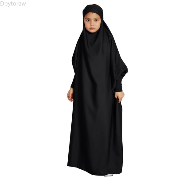 Dpytoraw Abaya for Girls Muslim Long Sleeve Prayer Dress with Hijab Clothing Eid Robe Size 9-10 Years