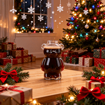 2025 New Bear Straw Cup Glass Mug, 11oz Bear-Shaped Cold Cup, Perfect for Holiday Drinks, Iced Coffee, Cocktails, Glass, Viral Christmas Gift,(1 Bear Cup)