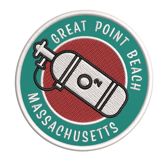 Great Point Beach, Massachusetts Scuba Flag O2 Tank 3.5 Inch Iron Or Sew On Embroidered Fabric Badge Patch Ocean Beach, Salt Life Iconic Series