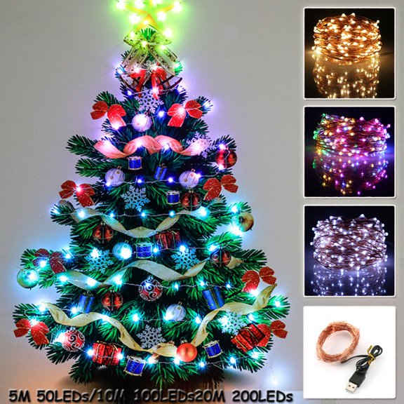 LED Christmas Fairy Lights, 16.5FT/33FT/66FT Copper Wire String Lights, Waterproof Decorative Lights, USB Operated, for Indoor Outdoor Xmas Party Decor, 1/2/3/4/6/10/20Pcs