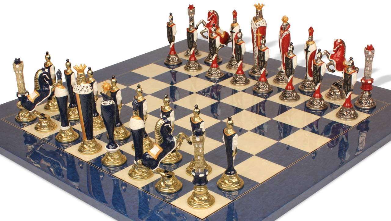 Renaissance Theme Hand Painted Metal Chess Set with Blue Ash Burl Chess  Board - Walmart.com