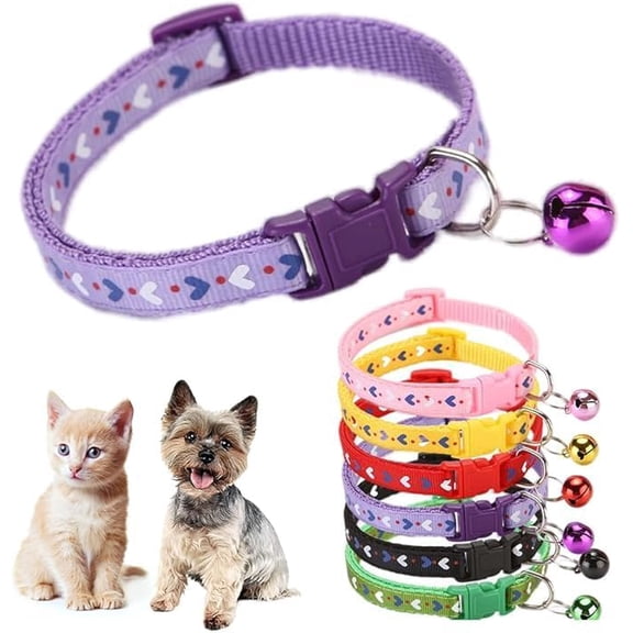 1Pack Cat Collar with Bell,Love Pattern Cat Collar Girl Cute Fancy Boys Puppy Collar with Bells for XXS XS Tiny Little Kitten Pet