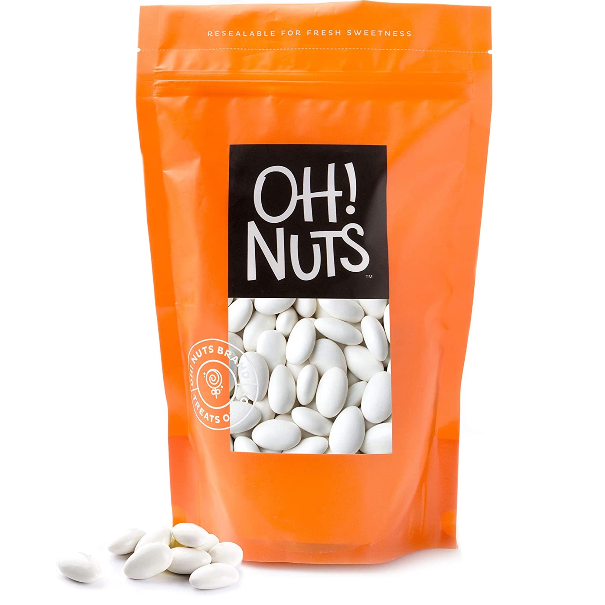 Oh! Nuts White Jordan Almonds Wedding Candy & Party Treats, 2lb Snack