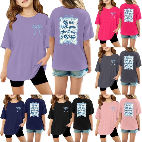 WhouRiu Girls Fashion Graphic Tees Kids Short Sleeve Crew Neck Tshirt Comfortable Cute Casual Summer T Shirts,160