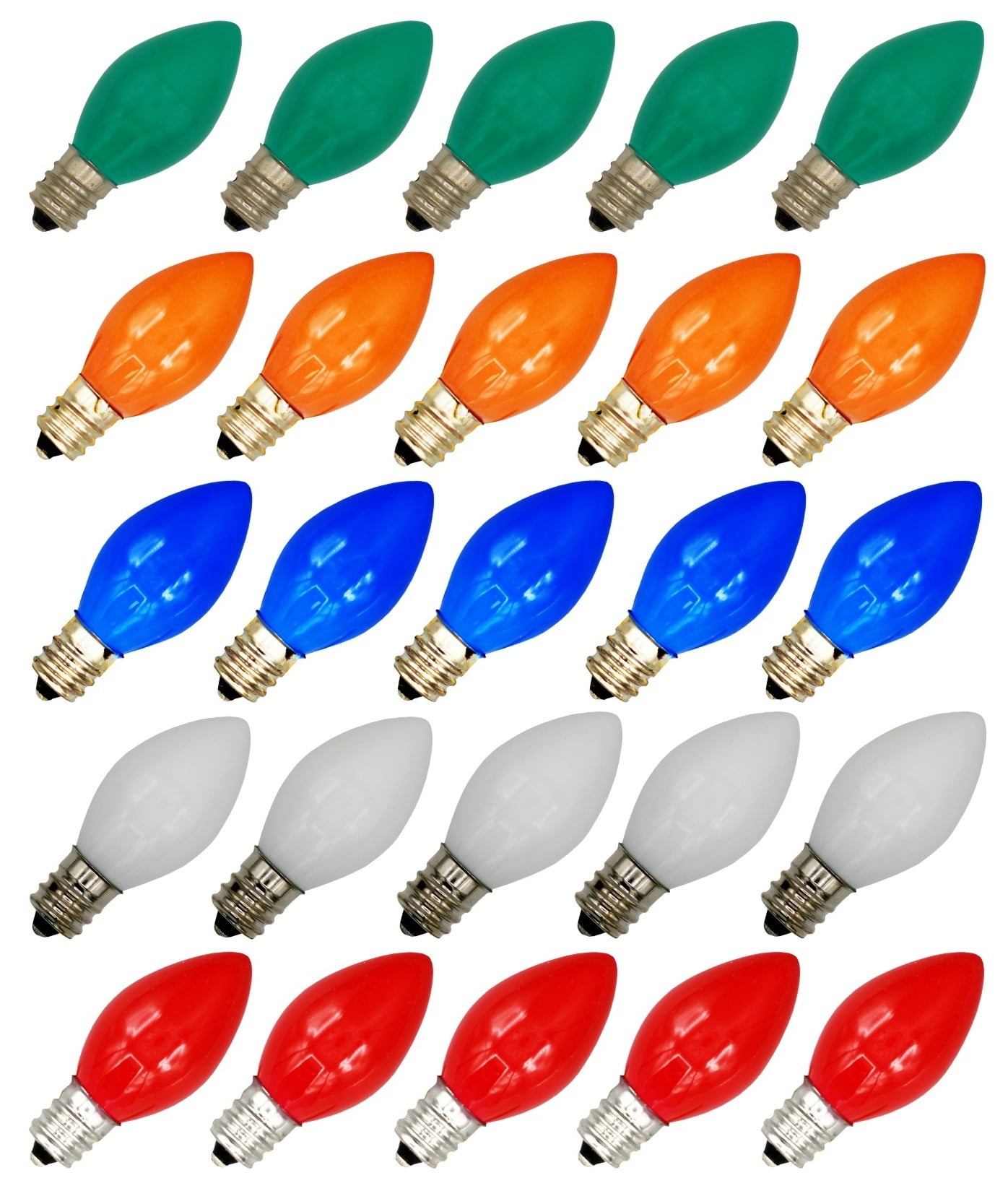 25 Pack C7 Multicolor Christmas Replacement Light Bulbs C7, Steady Christmas Light Bulbs Replacements