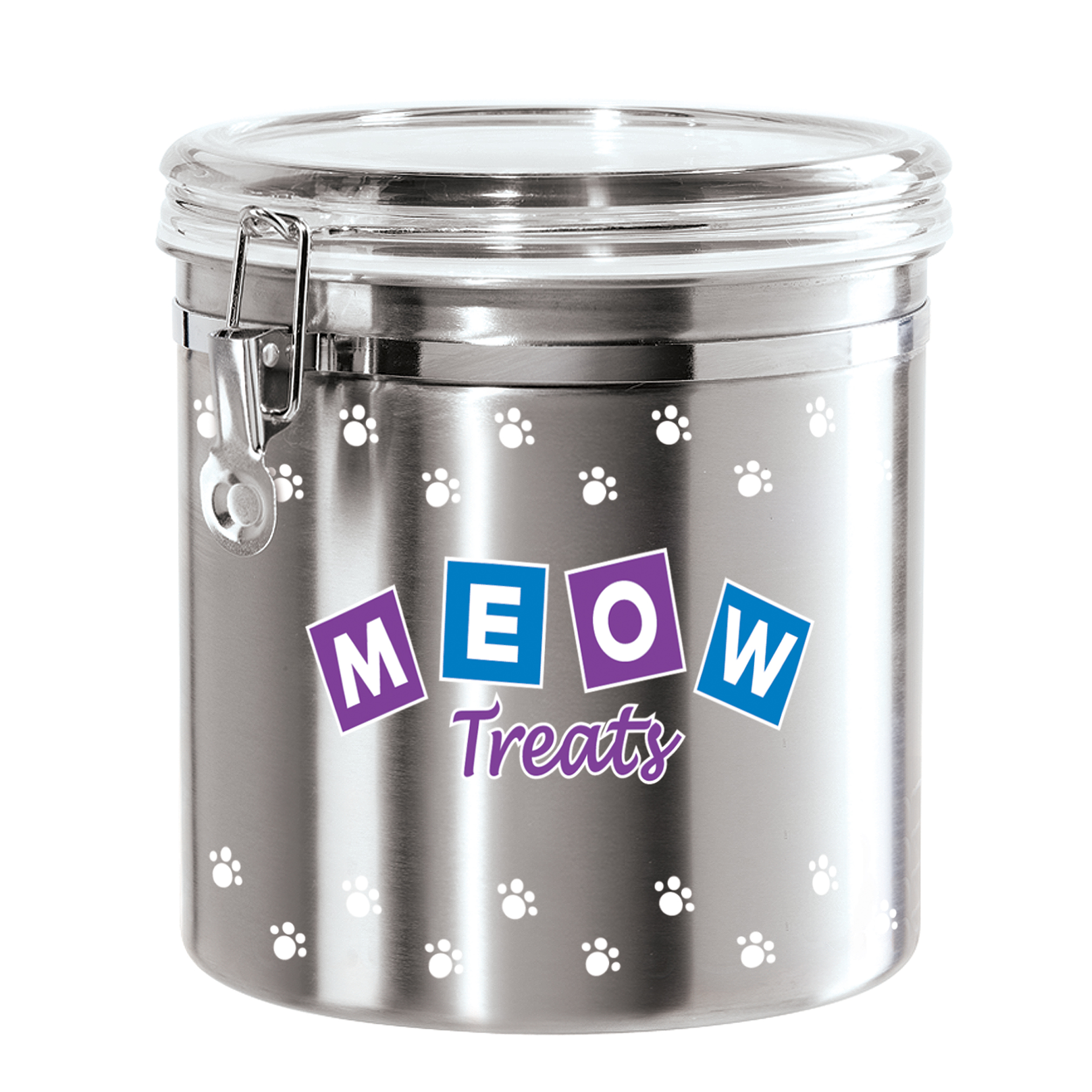 Oggi 8315 Jumbo Airtight Stainless Steel Pet Treat Canister with Meow