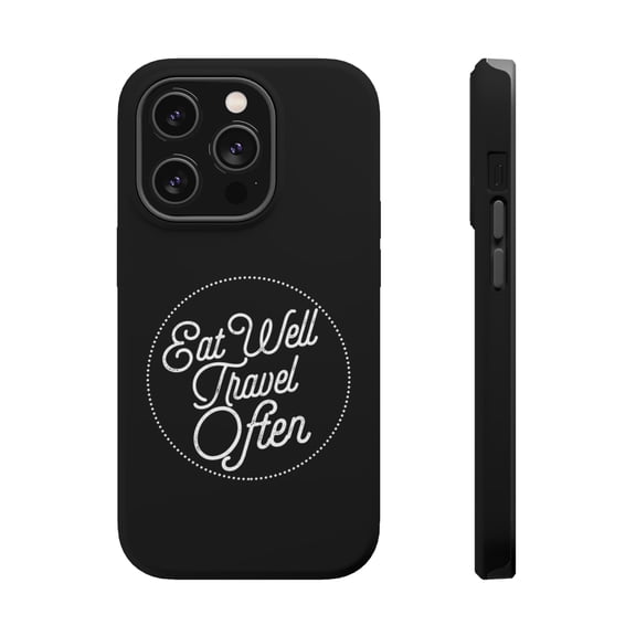 DistinctInk MagSafe Tough Case for Apple iPhone 15 Pro (6.1" Screen) - Eat Well, Travel Often - Lightweight Grip