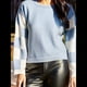 thumbnail image 4 of Suéter Informal de Mujer con Bloques de Color y Cuadros, Cuello Redondo, Larga, Jersey de Punto Corto. Azul L, 4 of 10