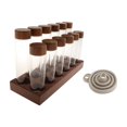 thumbnail image 1 of Tubos de vidrio para almacenar café, bodegas para granos de café, soporte de exhibición de madera de nogal con tapas, contenedores para granos de café Base de 12 agujeros, 1 of 8