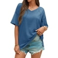 thumbnail image 2 of Summer V Neck Women Short Sleeved Solid T Shirt Tops, 2 of 5