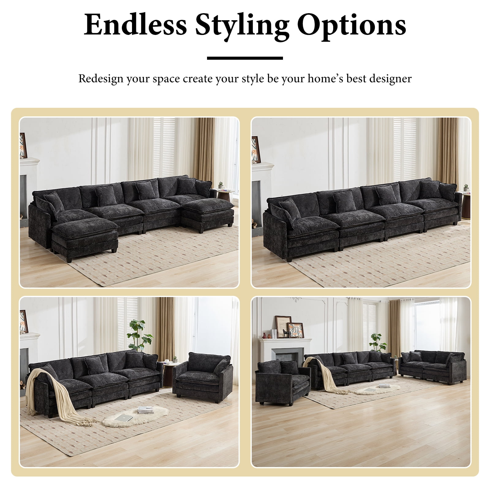 41.1” Chenille Single Sofa, Black Accent Couch, Modular Sectional for Living Room, Deep Seat, Sillón para Sala