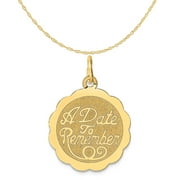 Carat in Karats 14K Yellow Gold A Date To Remember Disc Pendant Charm (24mm x 18mm) With 14K Yellow Gold Lightweight Rope Chain Necklace 20''