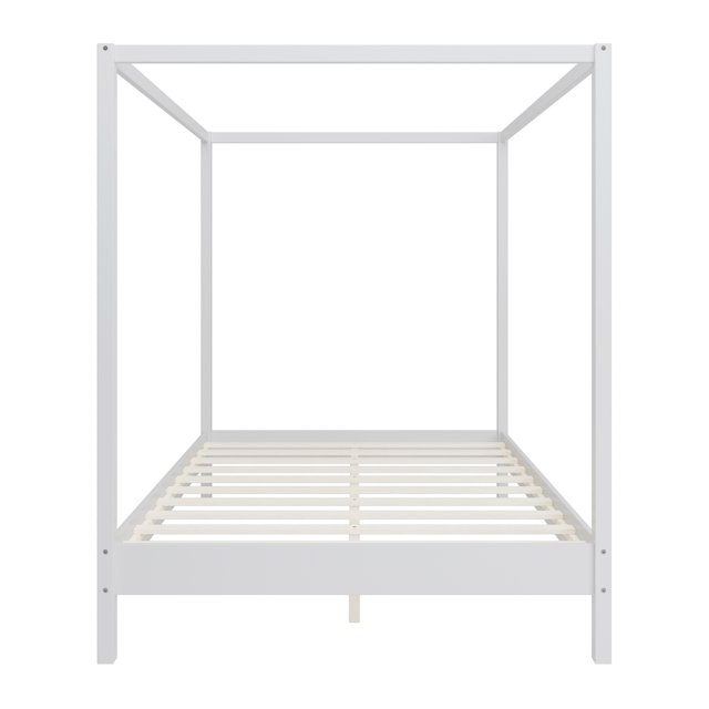 Solid Wood Queen Size Canopy Bed Frame,Four Poster Platform Bed with Slats Support, No Box Spring Needed, Natural Wood Grain Finish for Modern Bohemian Bedrooms,Space-Saving Bedroom Furniture