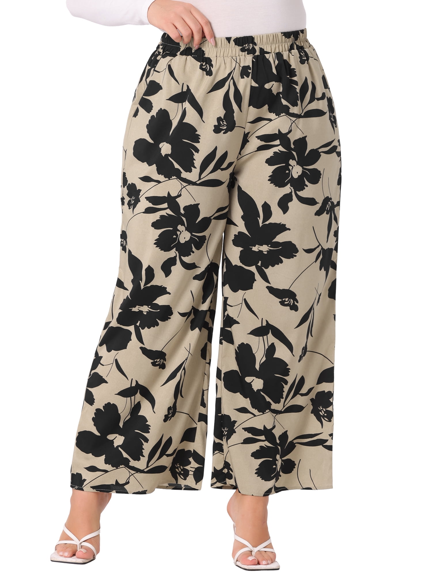 DARING DIVA Women's Plus Palazzo High Waist Wide Leg Pant with Pockets 2X Khaki