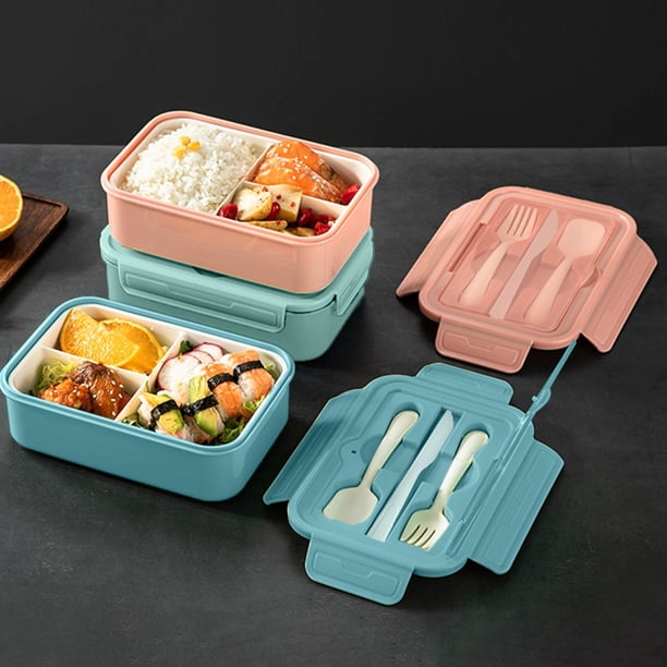 Fiambrera Bento, Apta para Microondas, Cierre Hermético a Prueba de Fugas, Incluye Vajilla, Compartimento de 3 Compartimentos, Ideal para Oficina, Escuela y Picnic, Capacidad de 1400 Ml.